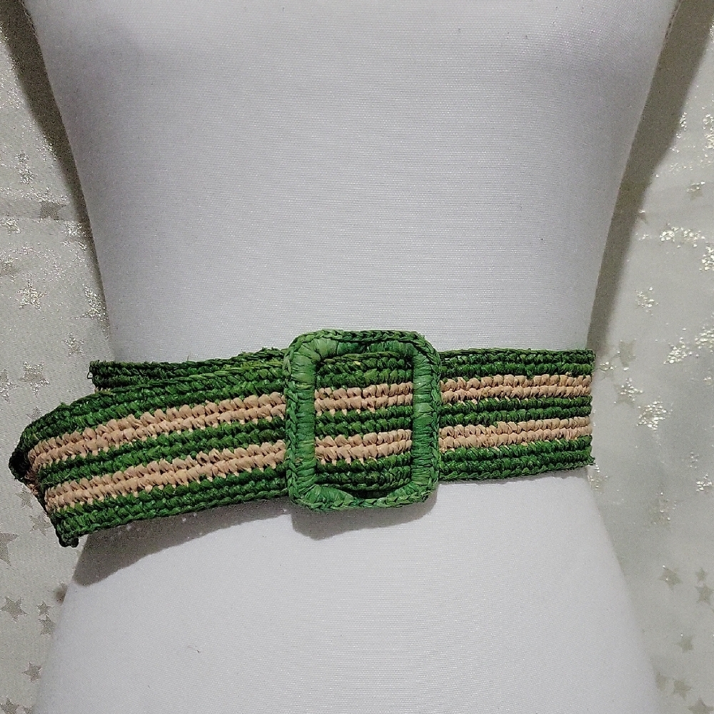 Romie X V.DE.VINSTER Women's Green Beige Woven Belt